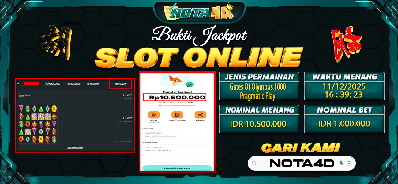 Bukti Kemenangan Besar Dibayar lunas Member NOTA4D RP 10.500.000, 12 Desember 2025