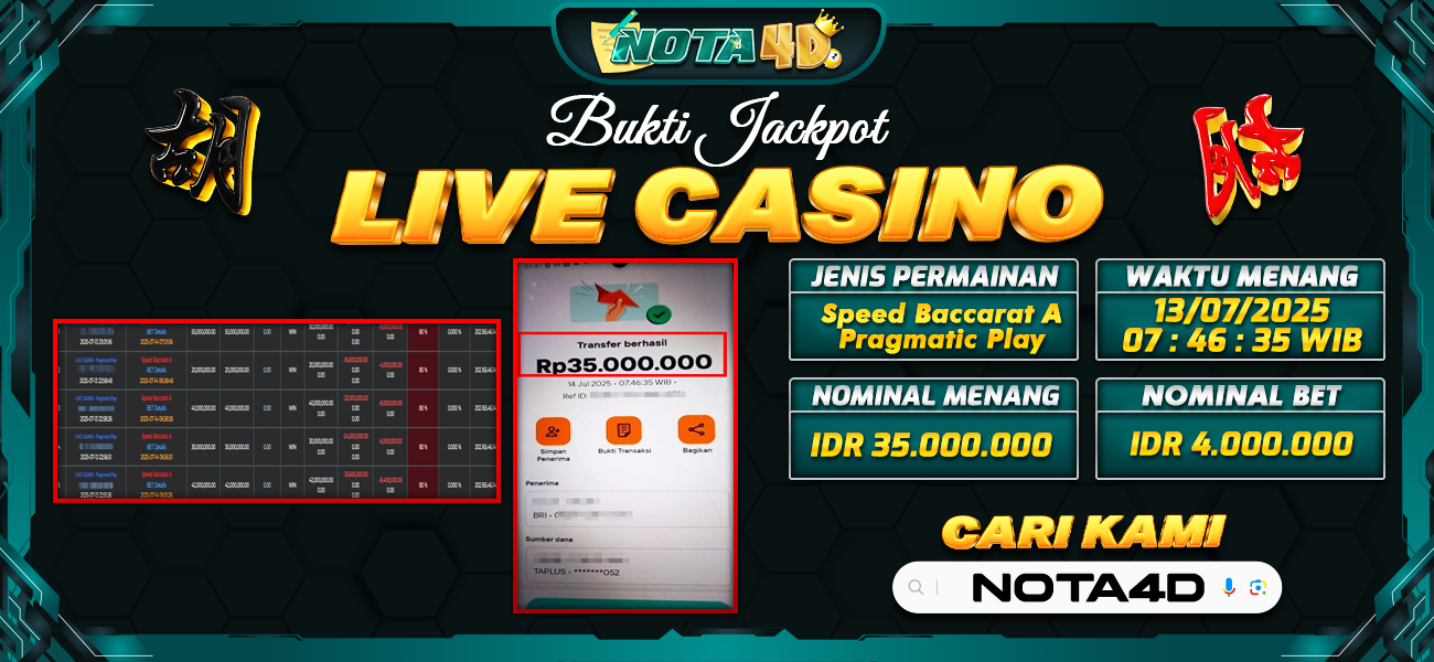 Bukti Kemenangan Besar Dibayar lunas Member NOTA4D RP 35.000.000, 14 Juli 2025