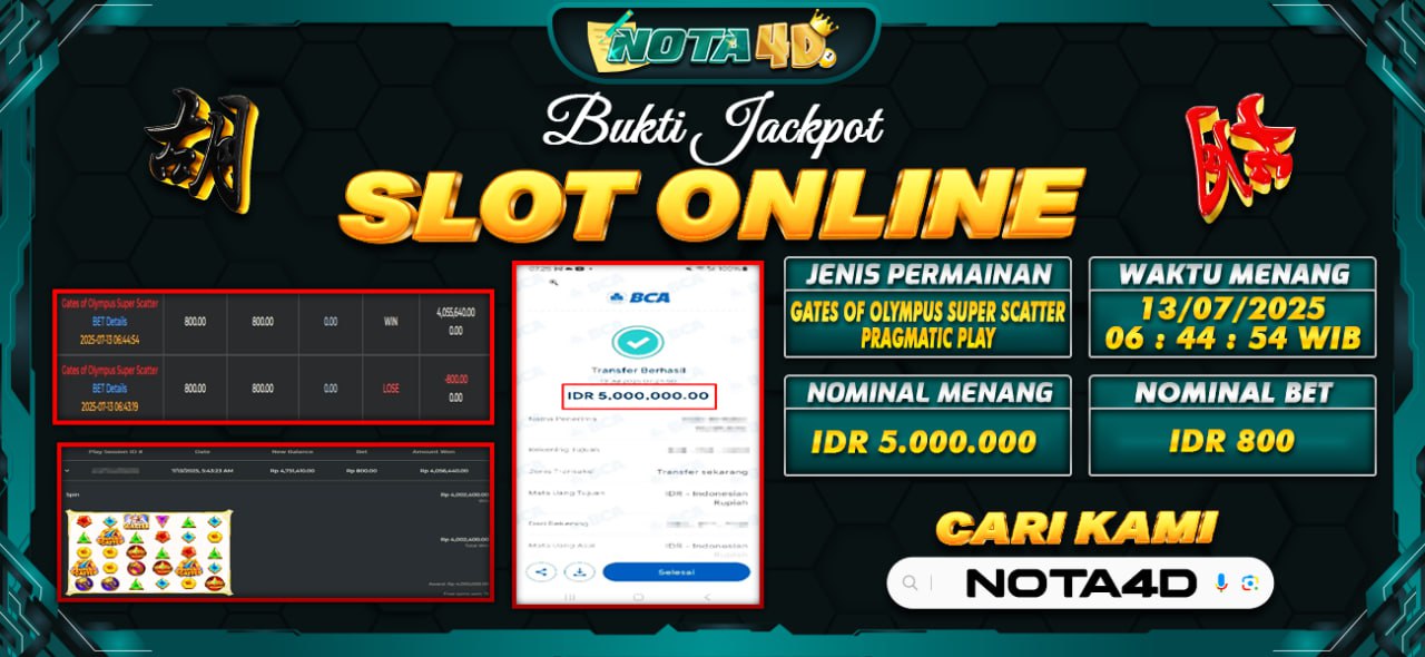 Bukti Kemenangan Besar Dibayar lunas Member NOTA4D RP 5.000.000, 14 Juli 2025