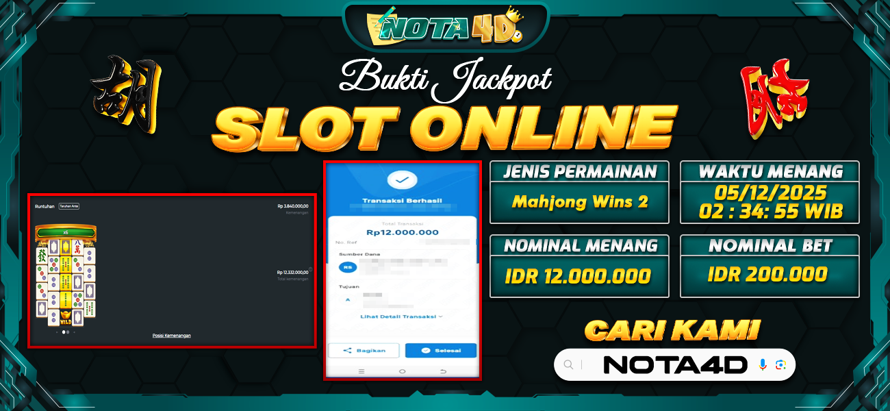 Bukti Kemenangan Besar Dibayar lunas Member NOTA4D RP 12.000.000, 5 Desember 2025