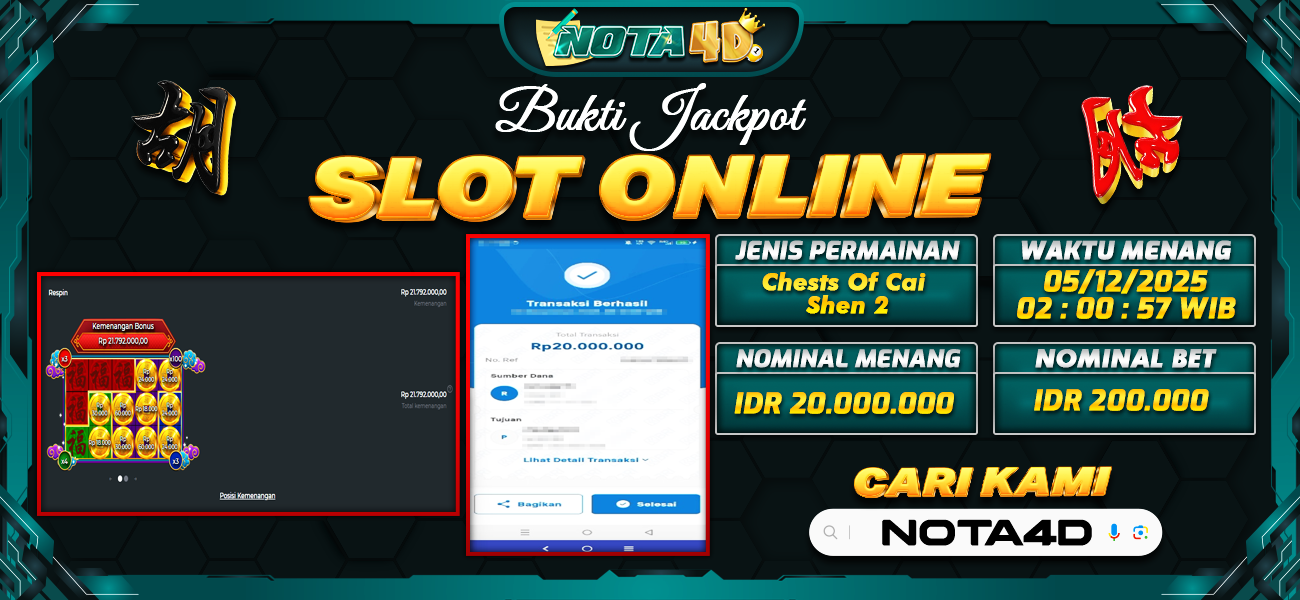 Bukti Kemenangan Besar Dibayar lunas Member NOTA4D RP 20.000.000, 5 Desember 2025