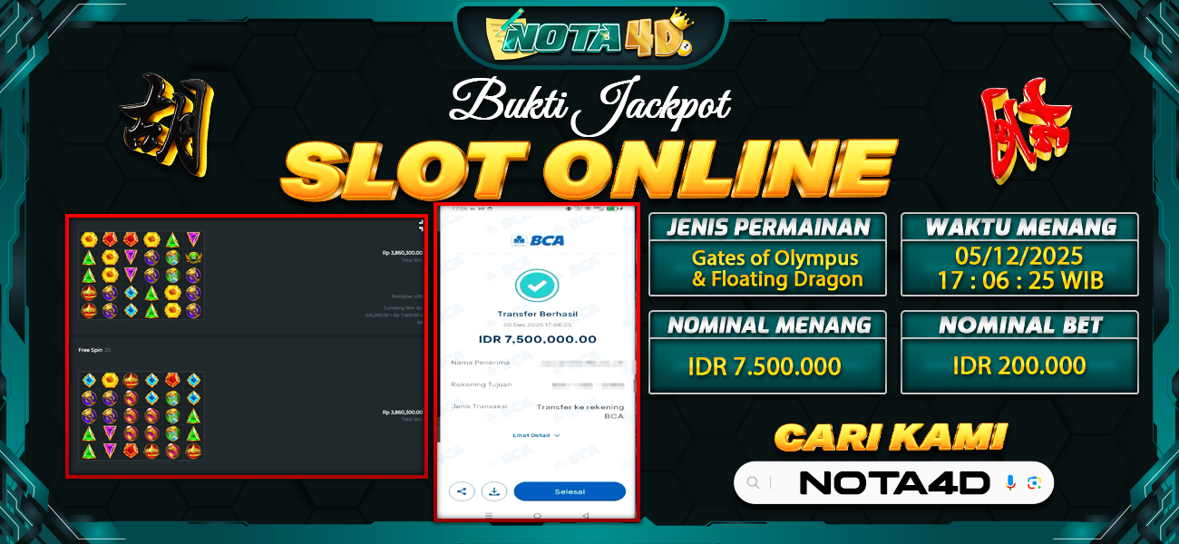 Bukti Kemenangan Besar Dibayar lunas Member NOTA4D RP 7.500.000, 5 Desember 2025